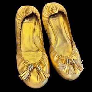 Tori Burch Gold metallic leather flats - size 8